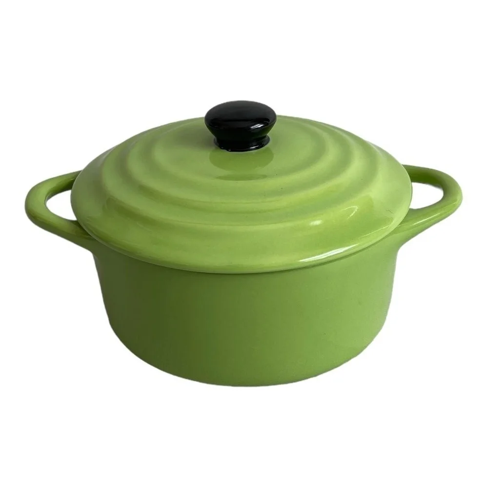 Mini Cocotte Pot Lid Green Glazed Stoneware Baker 5